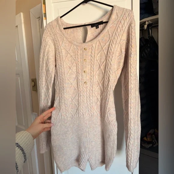 Lulus Cuddly Sentiments Blush Multi Marled Cable Knit Romper - Picture 5 of 8